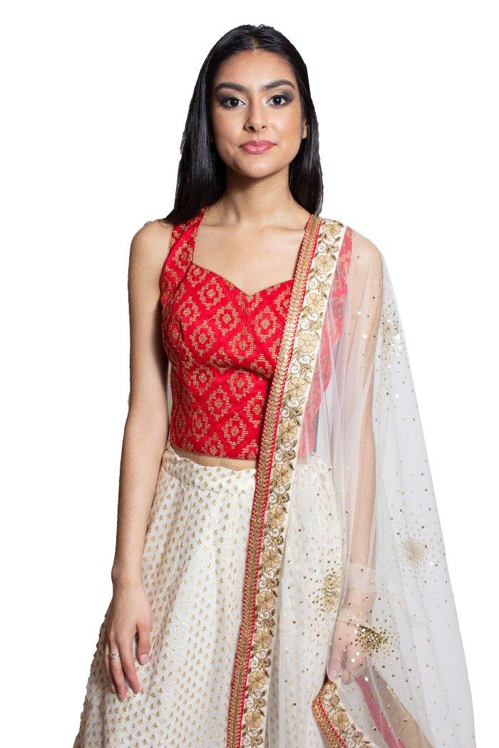 Rent Red & Ivory Lehenga Choli-Women-Glamourental