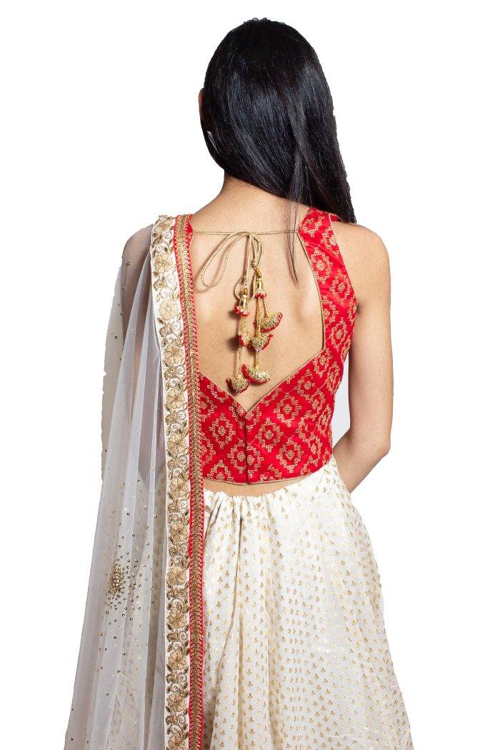 Rent Red & Ivory Lehenga Choli-Women-Glamourental