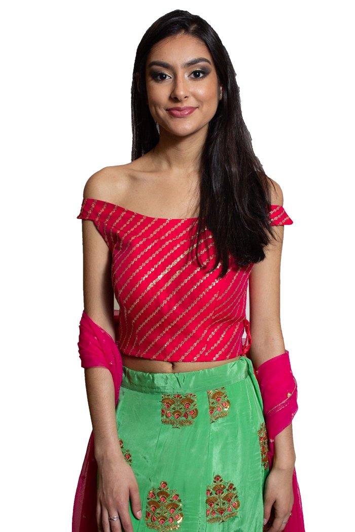 Rent Red & Mint Green Lehenga Choli-Women-Glamourental