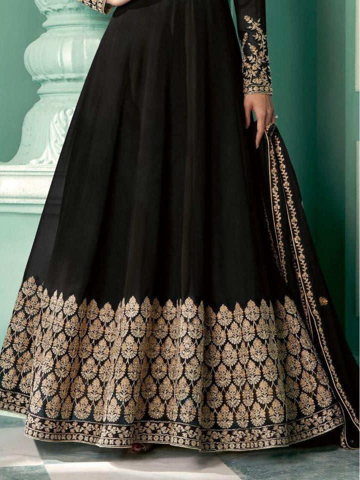 Black Embroidered Georgette Anarkali Gowns - Rent - Glamourental