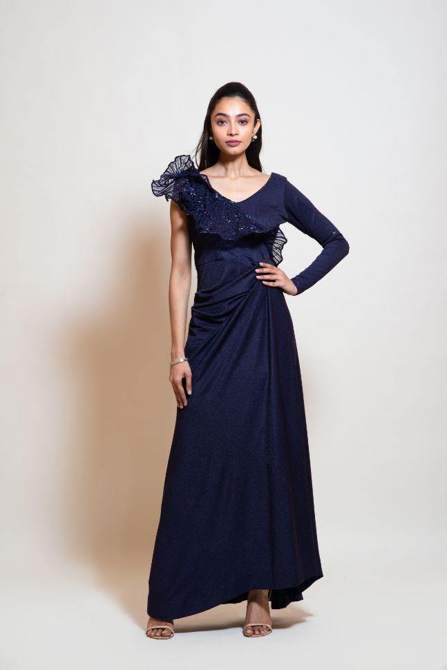 Navy Blue Drape Dress - Rent - Glamourental