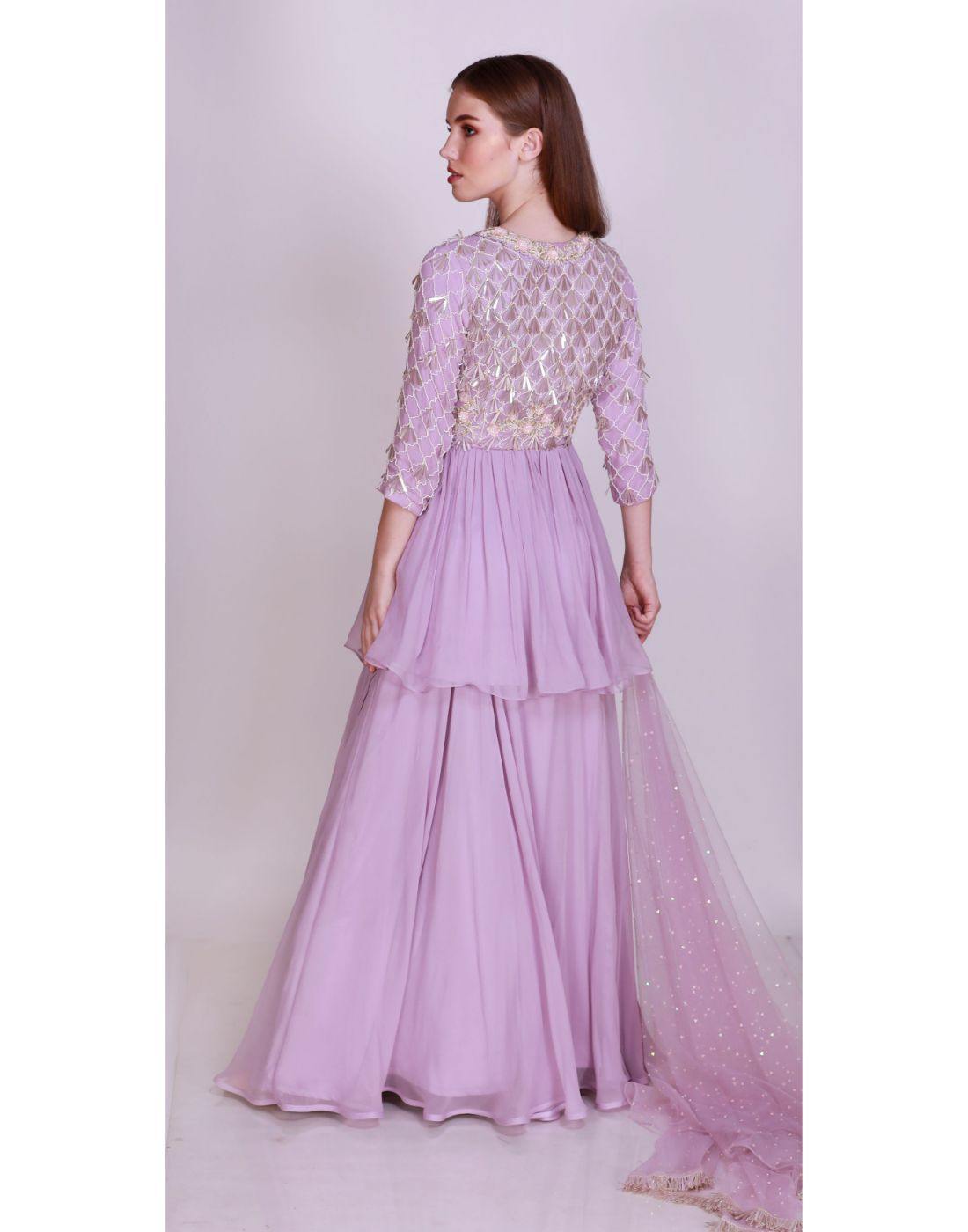 Label Nayna Kapoor's Rent Embroidered Overlap Kurta With Circular Skirt & Dupatta_1