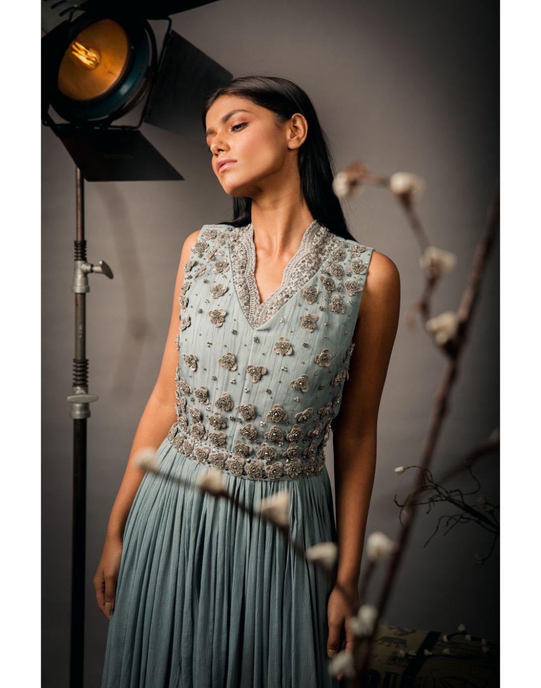 Rent Indo Western Heavy light blue color Gowns.-Women-Glamourental