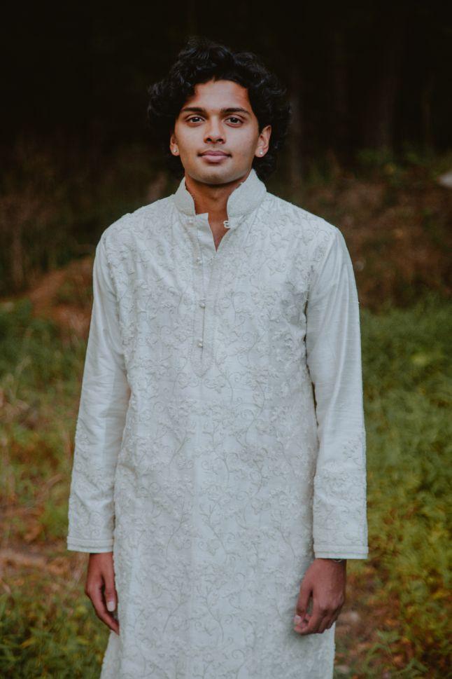 Rent White Colour embroidered Silk Sherwani