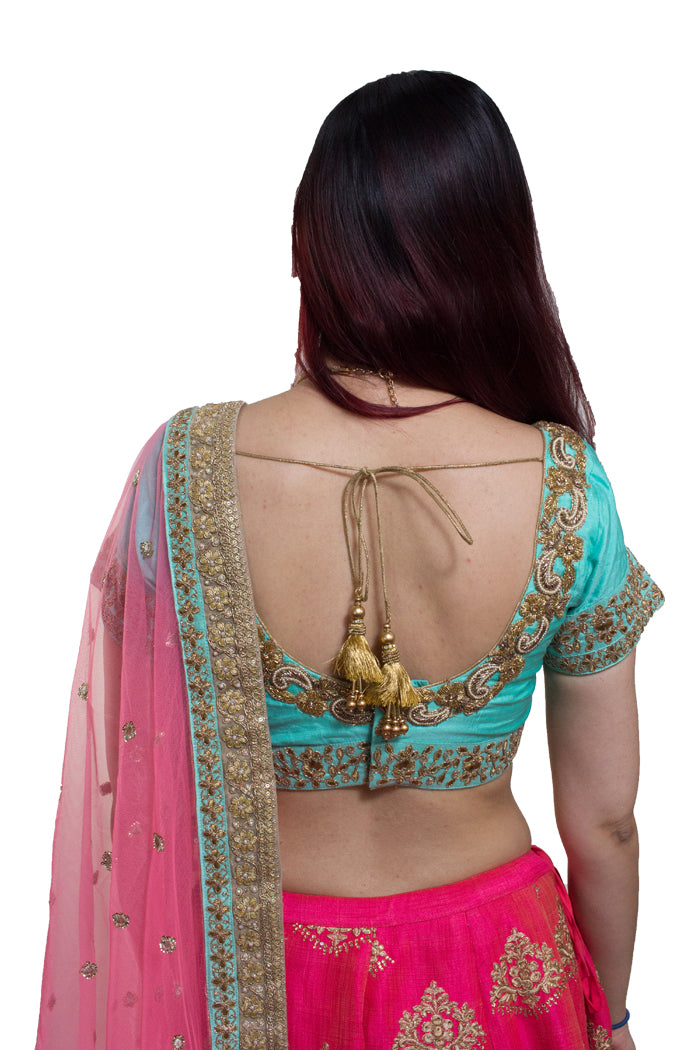 Party Wear Unstitched Pink And Blue Net Ladies Lehenga Choli, Dry Clean,  2.5 M at Rs 995 in Surat