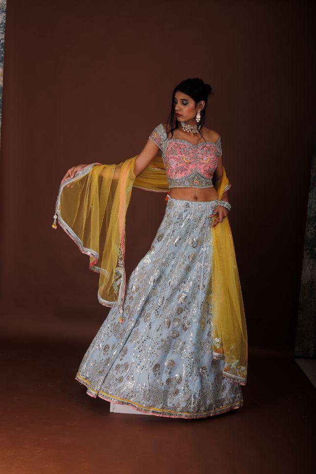 Pink and Blue Lehenga for Sangeet - Rent