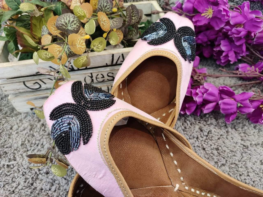 Pink and Black  Sequins Embroidered Juttis