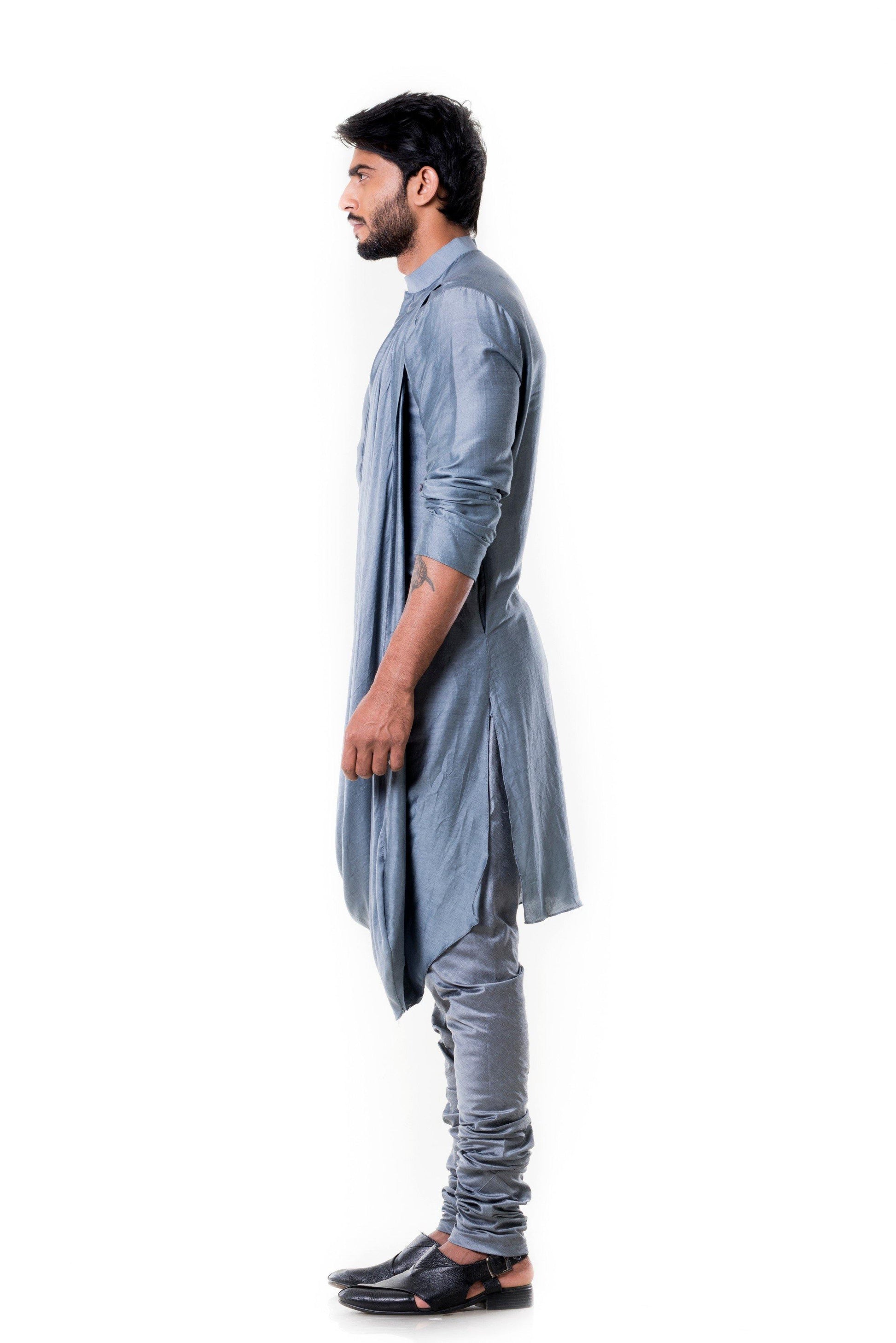 Grey Cowl Kurta Set-Men-Glamourental