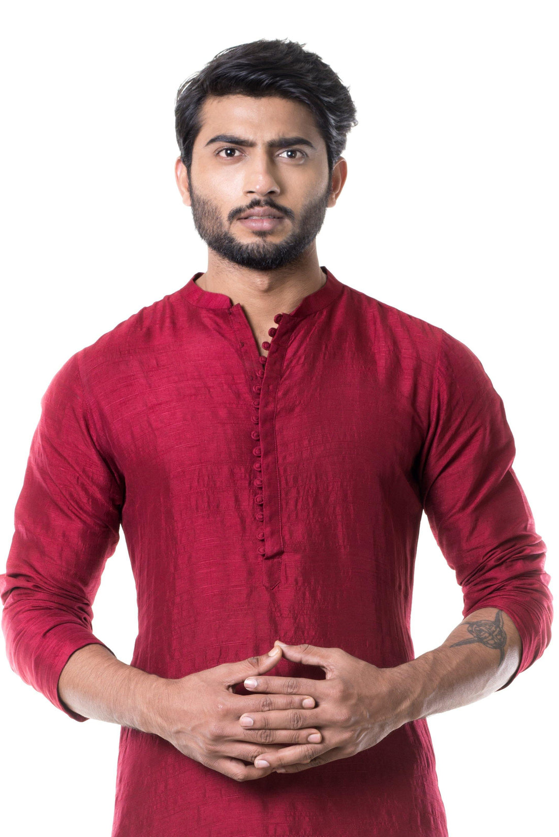 Maroon Cowl Kurta with Grey Churidar.-Men-Glamourental