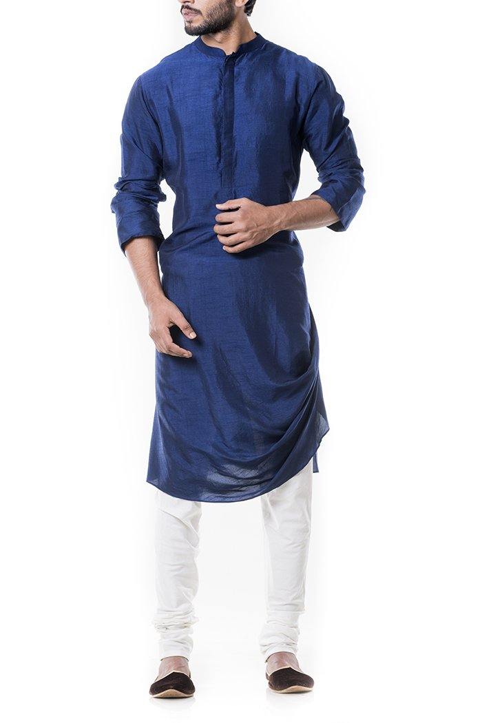 Blue Cowl Kurta Set-Men-Glamourental