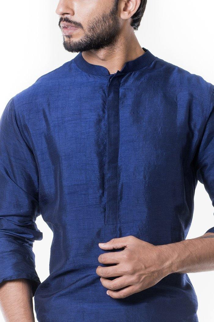 Blue Cowl Kurta Set-Men-Glamourental