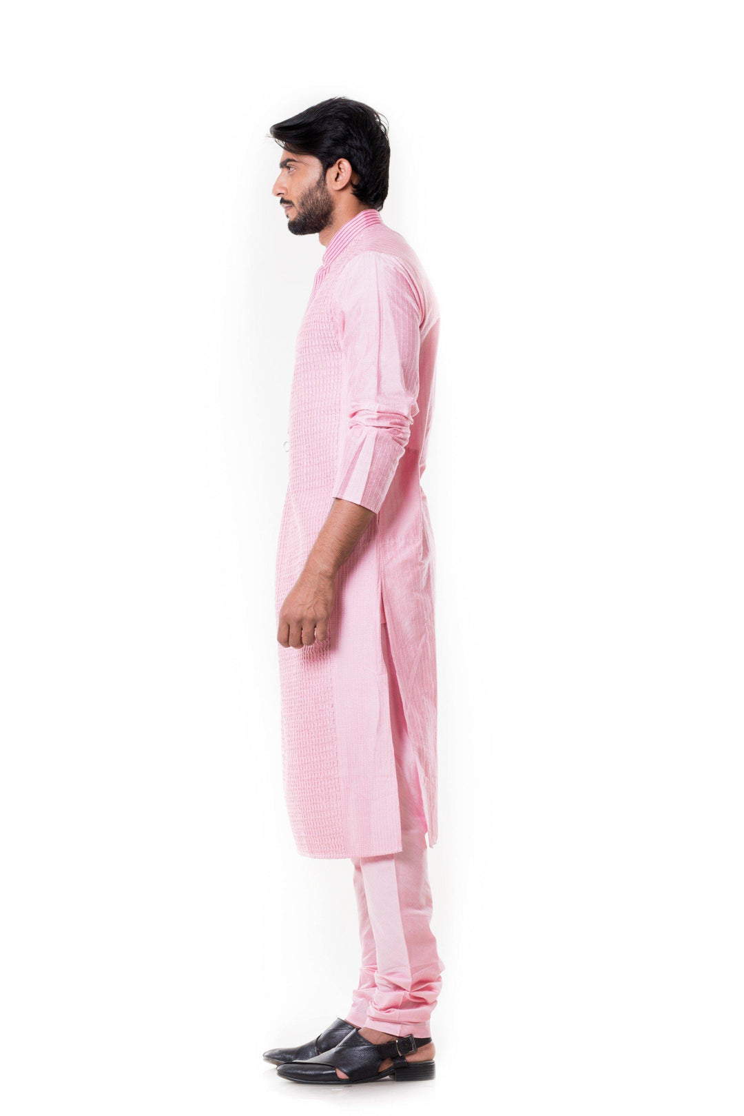 Pink Kurta Set With Pintucks-Men-Glamourental