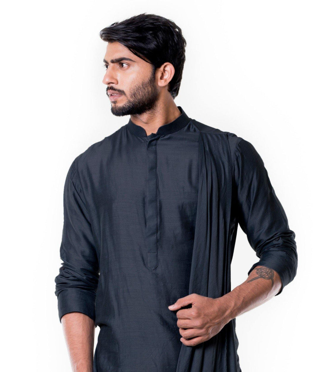 Grease Black Cowl Kurta Set.-Men-Glamourental