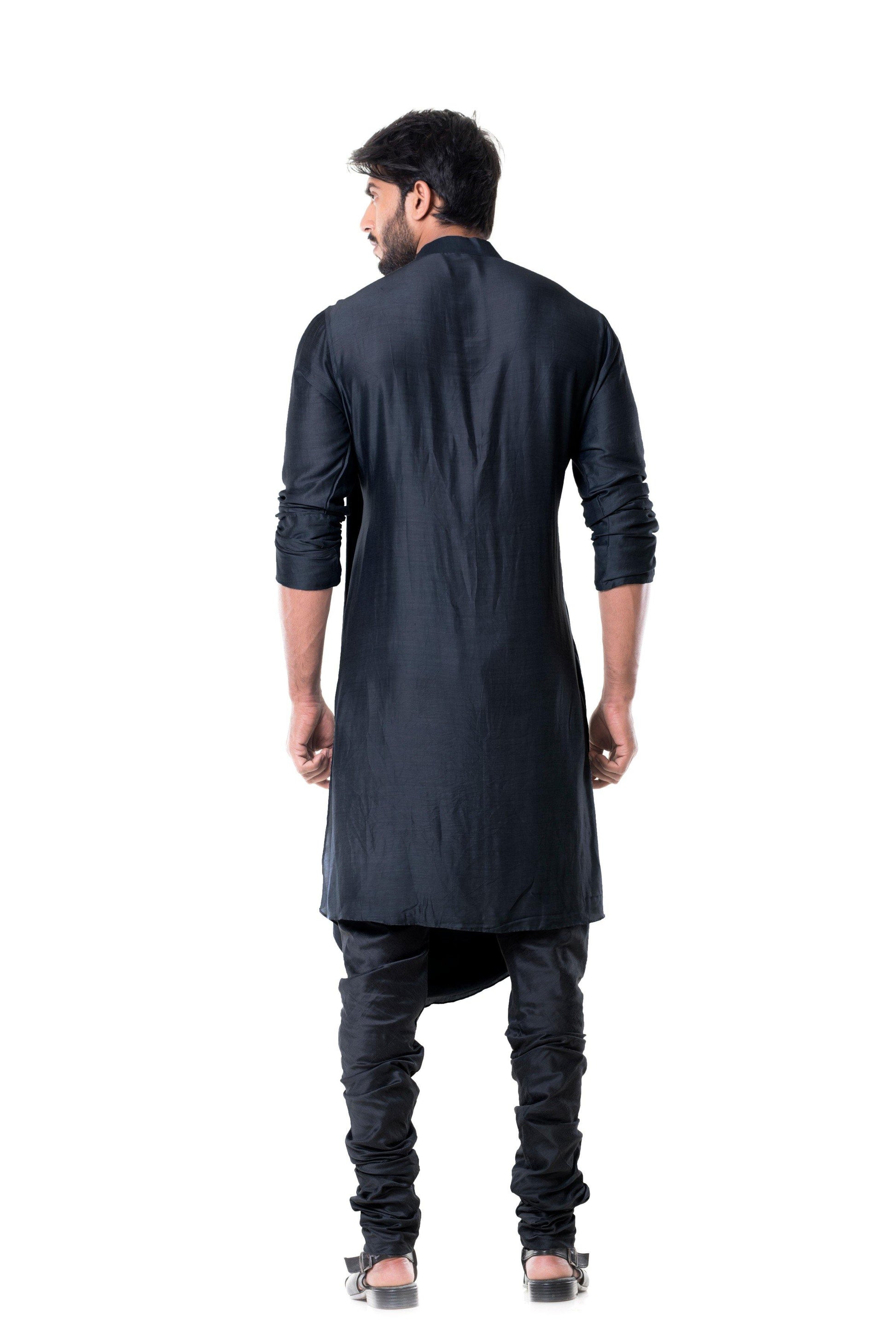 Grease Black Cowl Kurta Set.-Men-Glamourental