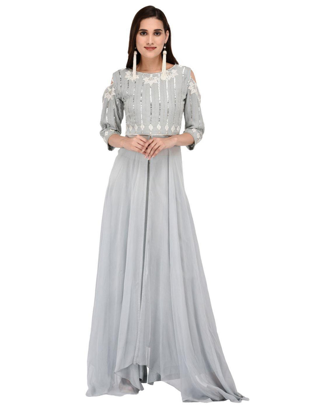 Rent Miracolos Sequins Pearl Embellished Party Wear Embroidered Dress with Palazzo Pant-Women-Glamourental