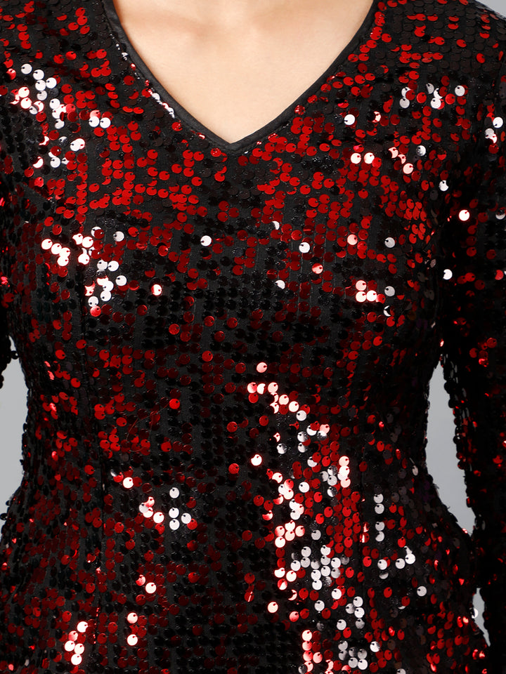 Miracolos By Ruchi's Black Sequins Embellished Party V-neck Short Dress  - Rent