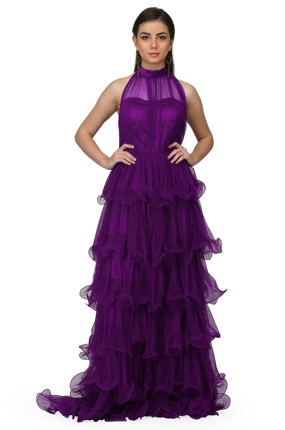 Miracolos By Ruchi's Classy Halter Neck Drape Net Party Evening Corset Gown  - Rent