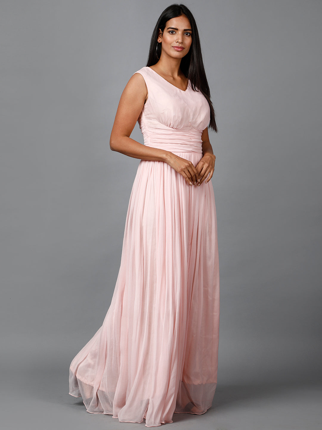 Miracolos By Ruchi's Beautiful Sleeveless V- Neck Chiffon Gown  - Rent