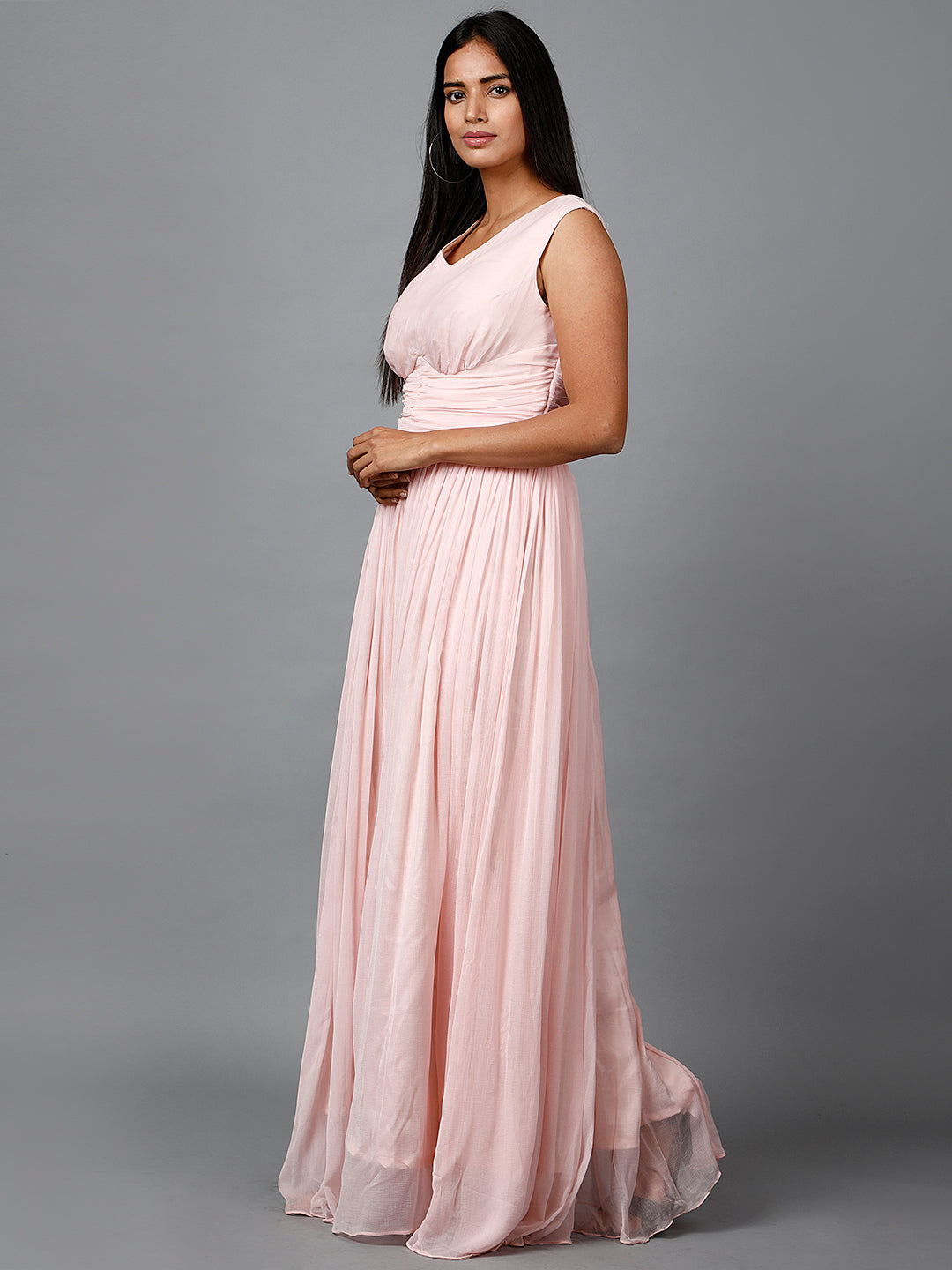 Miracolos By Ruchi's Beautiful Sleeveless V- Neck Chiffon Gown  - Rent