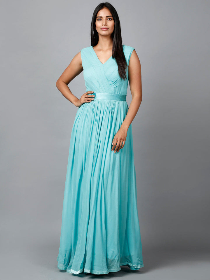 Miracolos By Ruchi's Elegant Blue Colored Drape Georgette Party Gowns - Rent