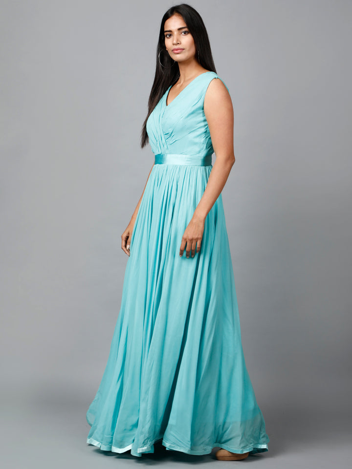 Miracolos By Ruchi's Elegant Blue Colored Drape Georgette Party Gown - Rent