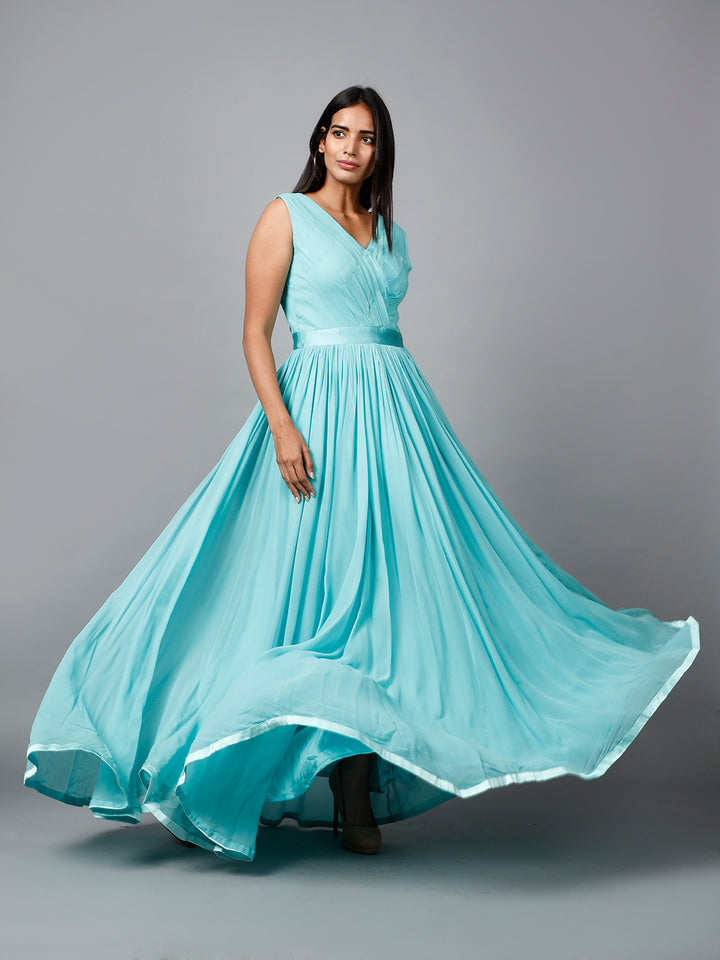 Miracolos By Ruchi's Elegant Blue Colored Drape Georgette Party Gown - Rent