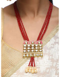 Red Pearl & Kundan Desinger Pendant Neckpiece wWith Earrings-Accessories-Glamourental