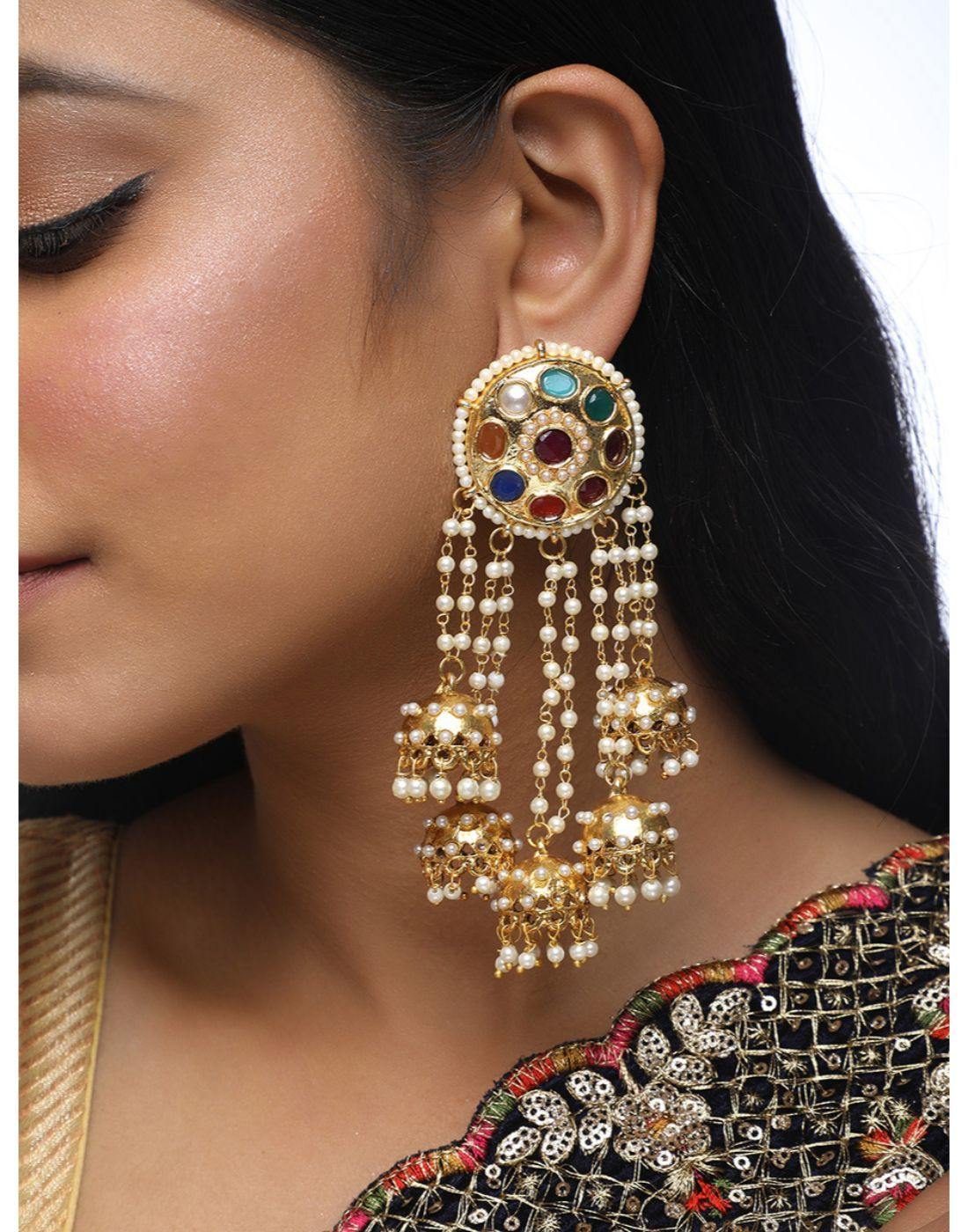 Long Ahmadabadi Kundan Chandbalis Earrings – ShopBollyWear.Com