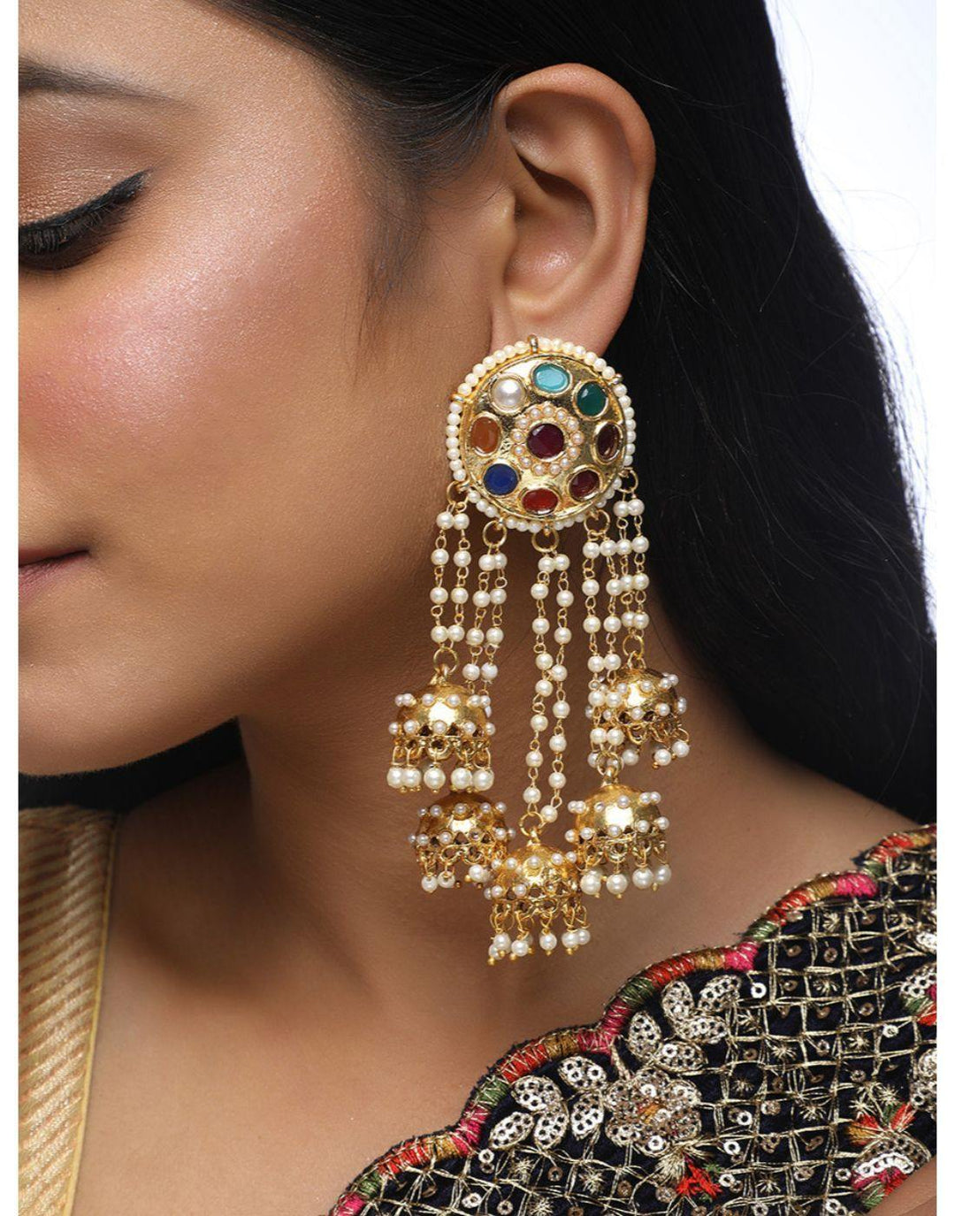 Navratan Kundan Earrings-Accessories-Glamourental