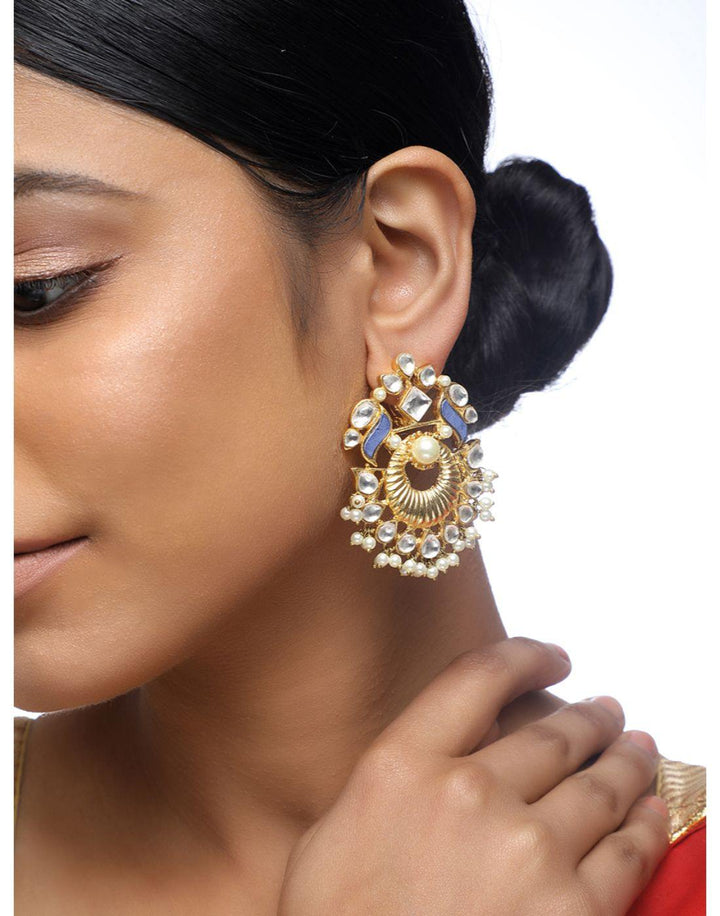 Embedded Kundan Gold and Purple Earrings-Accessories-Glamourental
