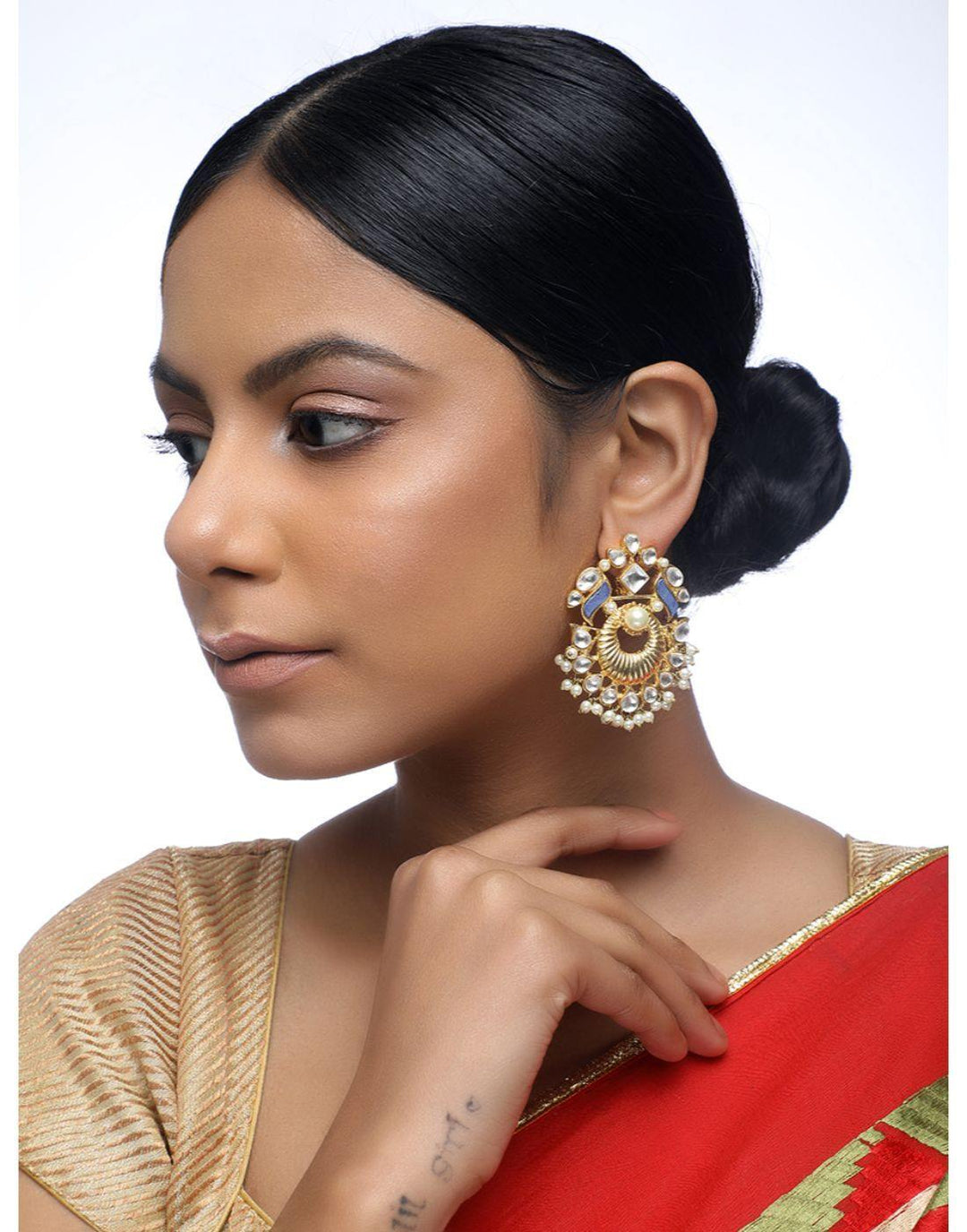 Embedded Kundan Gold and Purple Earrings-Accessories-Glamourental