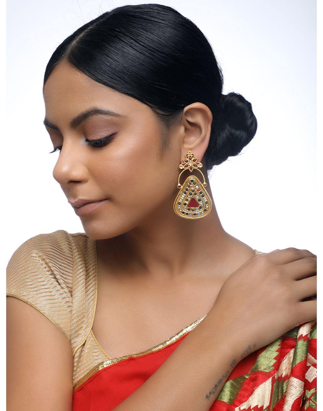 Red & Gold Kundan Earrings-Accessories-Glamourental