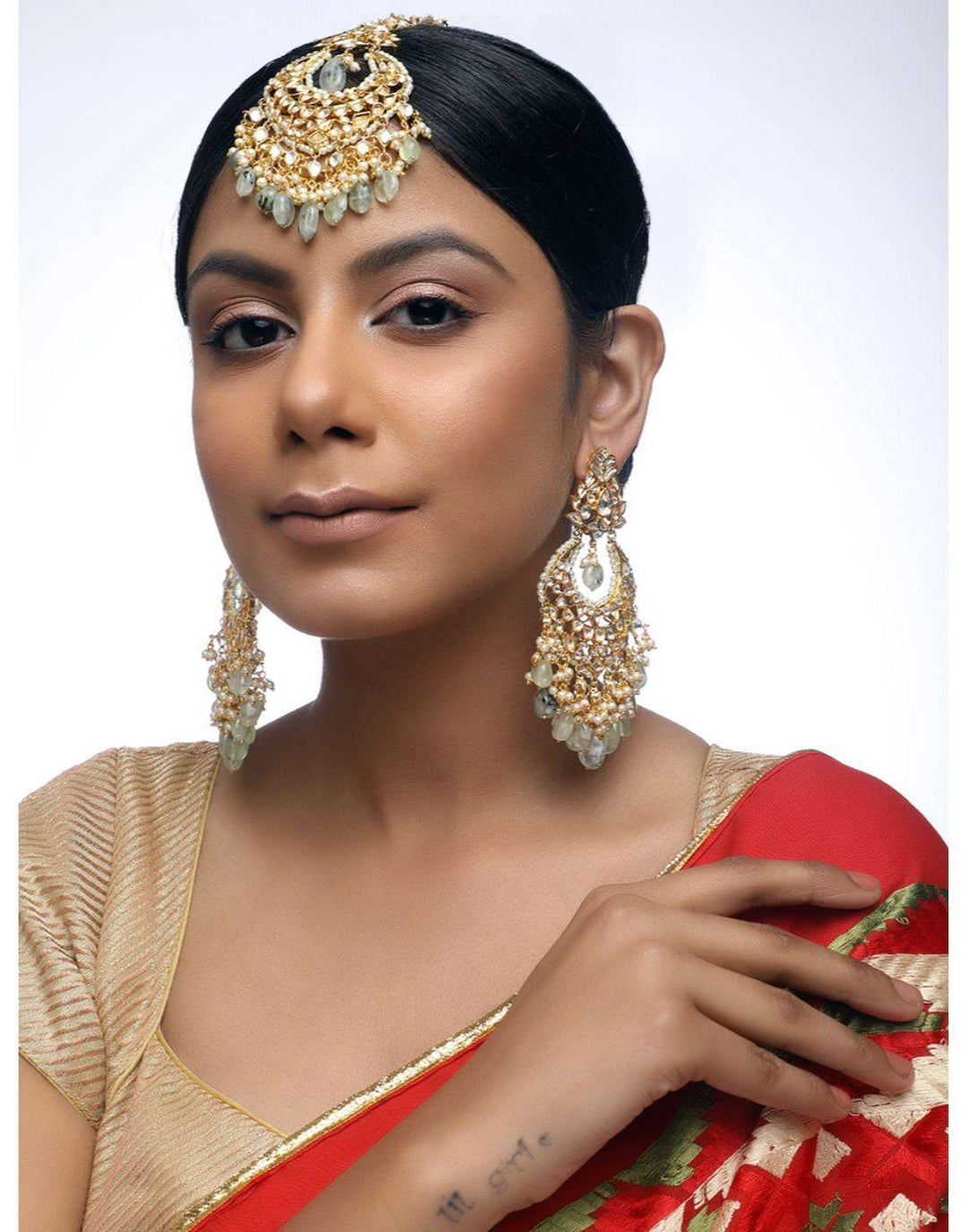 Kundan Teeka With Earrings-Accessories-Glamourental
