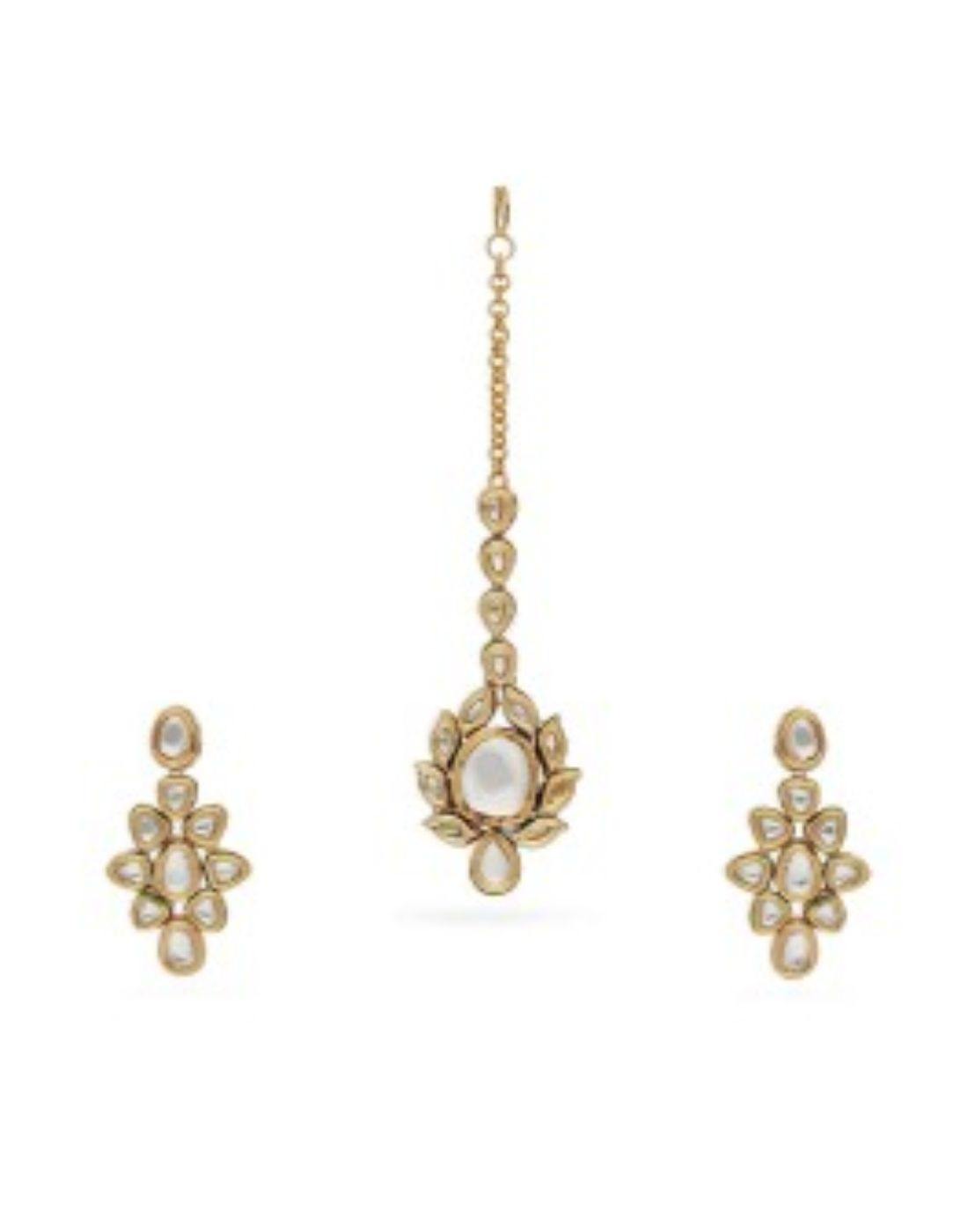 Kundan Teeka With Earrings-Accessories-Glamourental