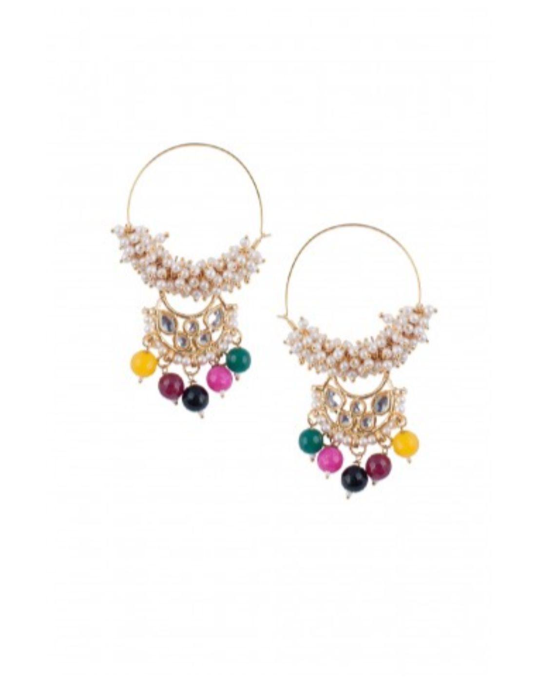 Pearl And Kundan Hoops-Accessories-Glamourental