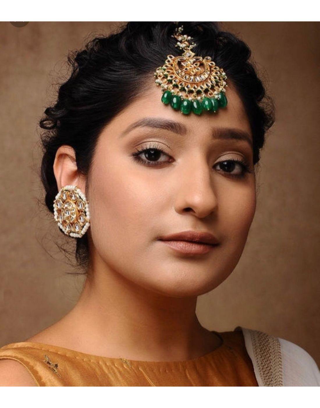 Emerald green earrings, Antique gold plated earrings at ₹1250 | Azilaa