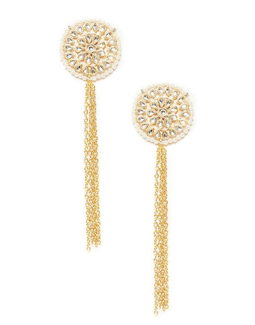 Kundan Studs With Gold Chain-Accessories-Glamourental