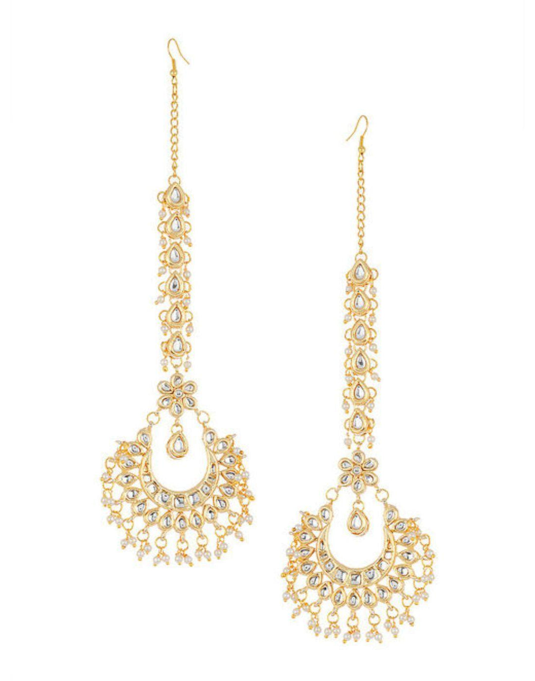 Kundan Chand Earrings With Kundan Ear Chains-Accessories-Glamourental