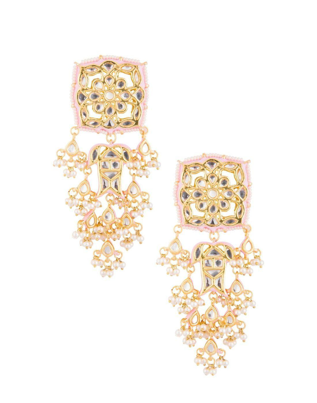 Kundan Earrings With Pink Meenakari-Accessories-Glamourental