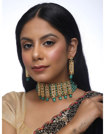 Emerald Stone Kundan Choker-Accessories-Glamourental