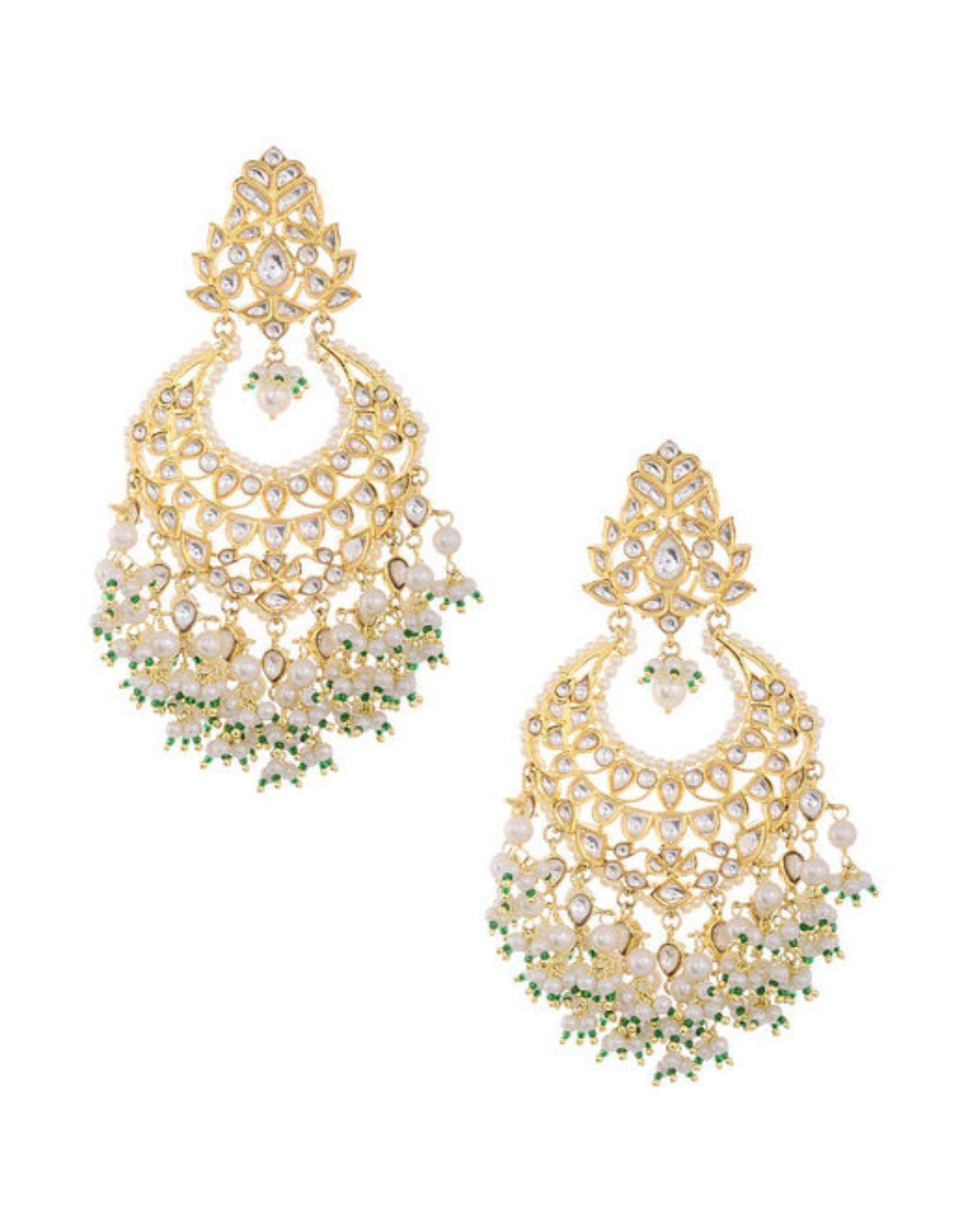 Beautiful Leaf Kundan Earrings - South India Jewels