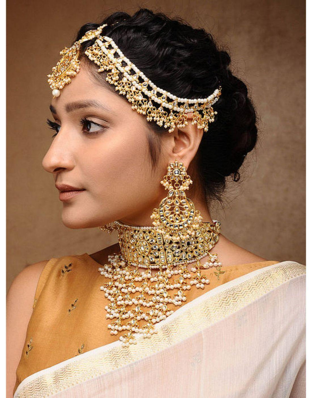 Kundan Maharani Set - Neckpiece, Earrings & Matha Patti-Accessories-Glamourental