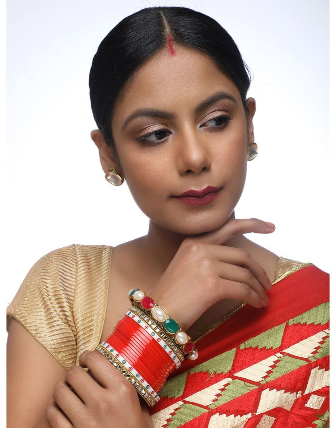 Beautiful Red Wedding Chura With Kundan Bangles-Accessories-Glamourental