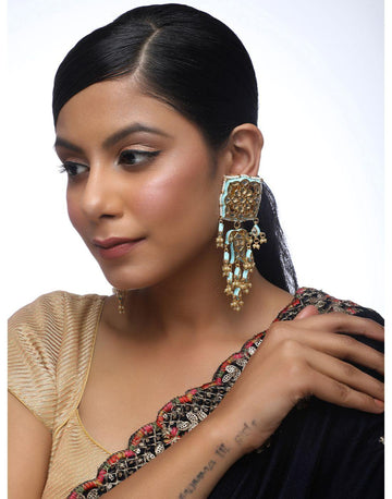 Kundan Square Earrings-Accessories-Glamourental