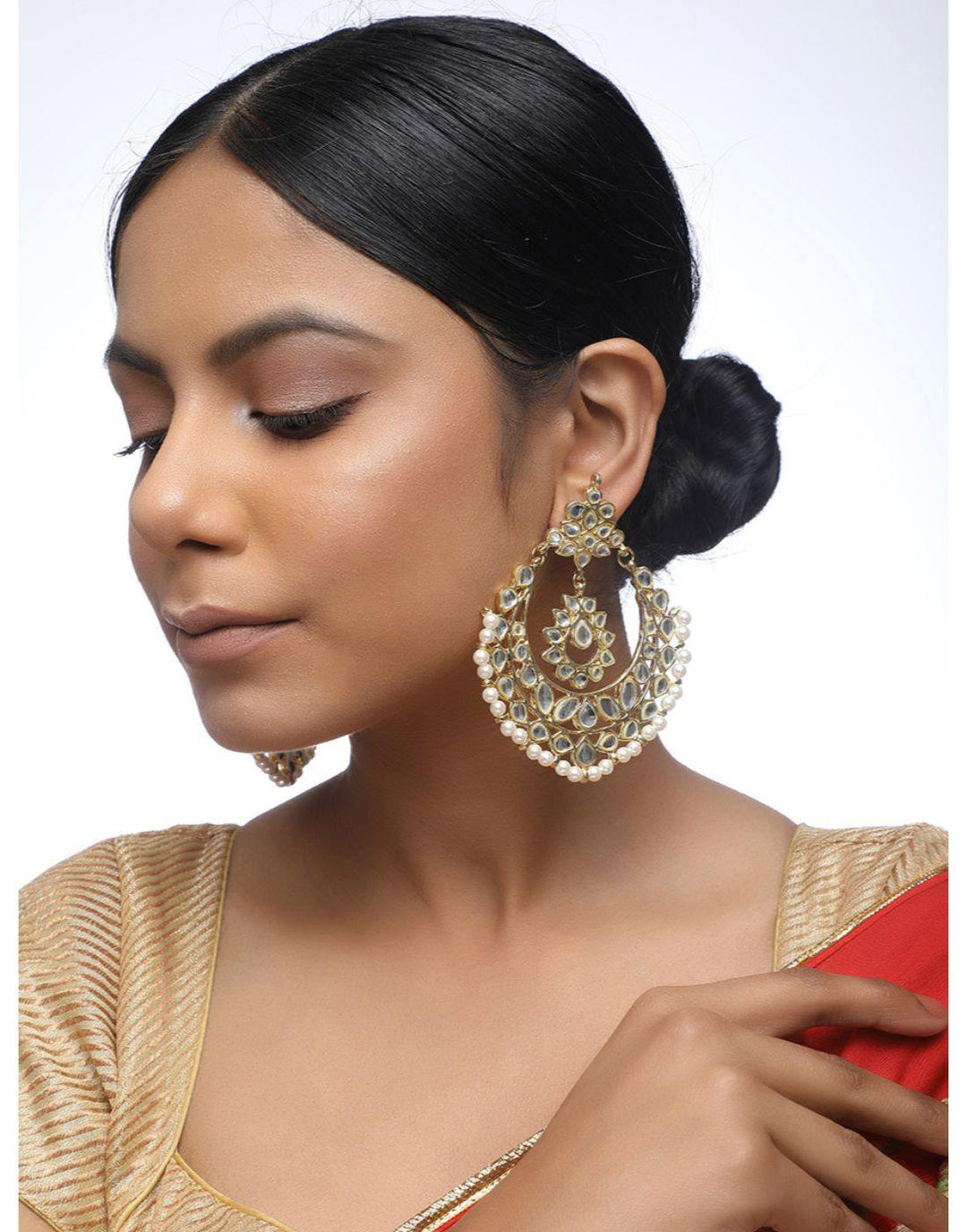 Kundan Hoop Earrings-Accessories-Glamourental