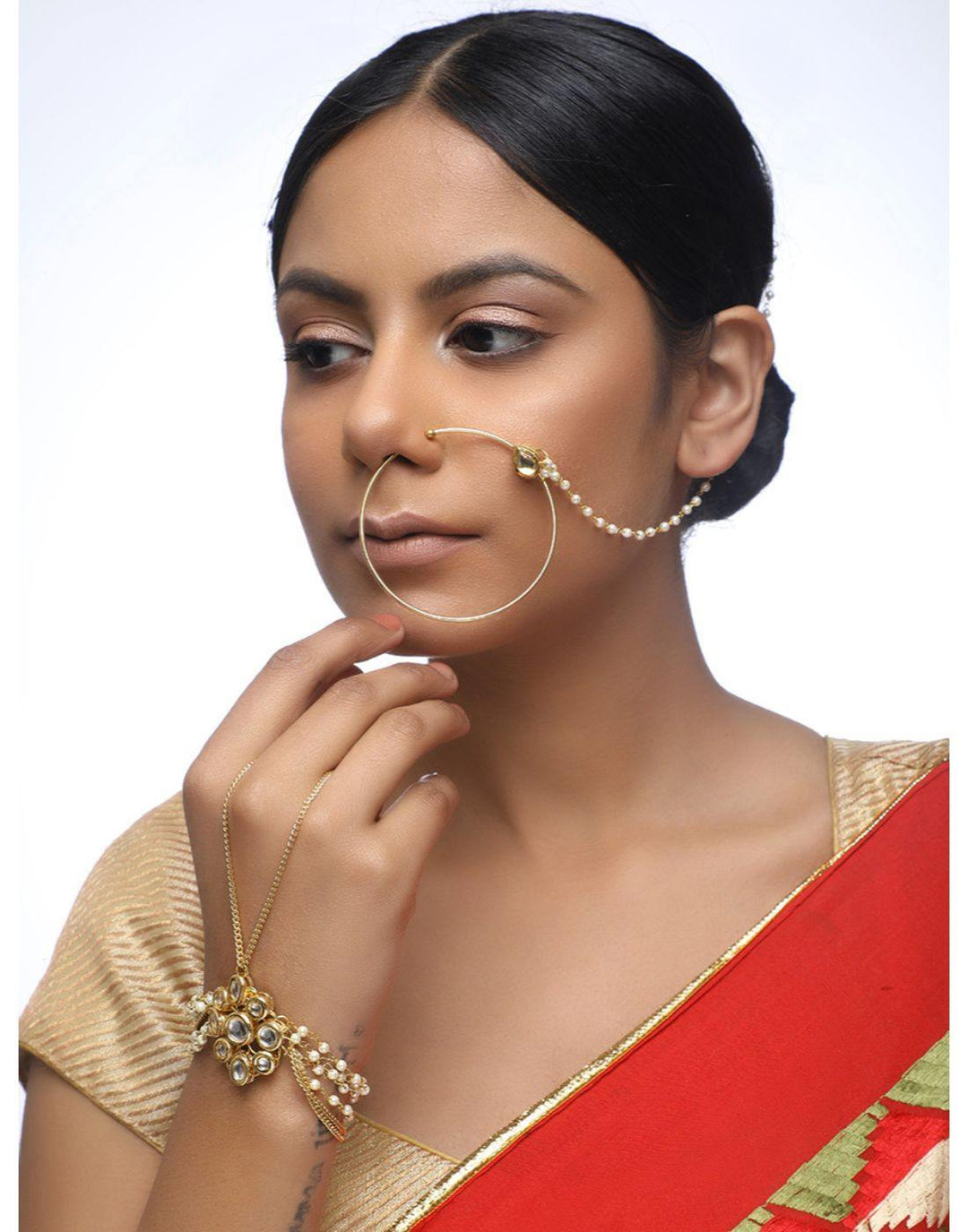 Kundan Naath & Bracelet Set-Accessories-Glamourental