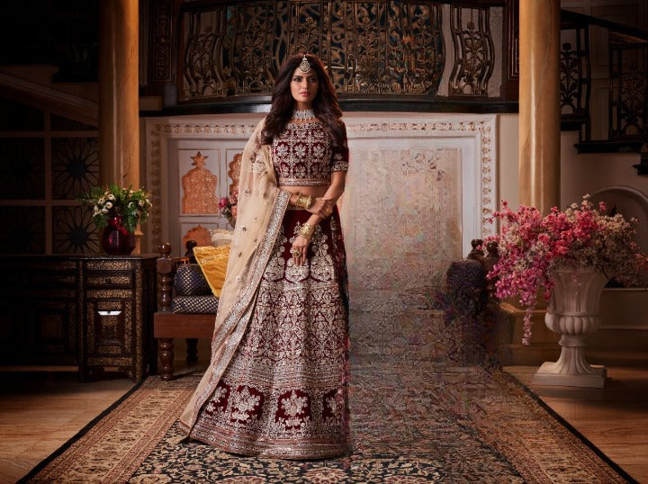 Buy Indian Bridal Lehenga Choli | Designer Wedding Lehengas Online UK:  Mustard and Maroon