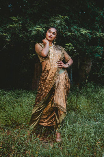 Mehendi Green Silk Pant Style Saree for Rent