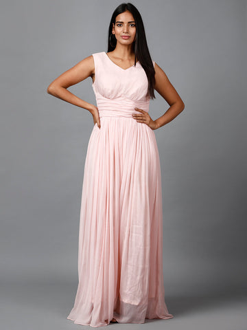 Miracolos By Ruchi's Beautiful Sleeveless V- Neck Chiffon Gowns - Rent