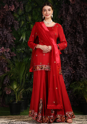 Miracolos By Ruchi's Elegant Red colored Kurta and Palazzo - Rent
